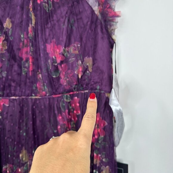 NWT Mac Duggal Purple Floral Flutter Sleeve Midi Dress Plum Multi Small #8536 - Picture 4 of 10